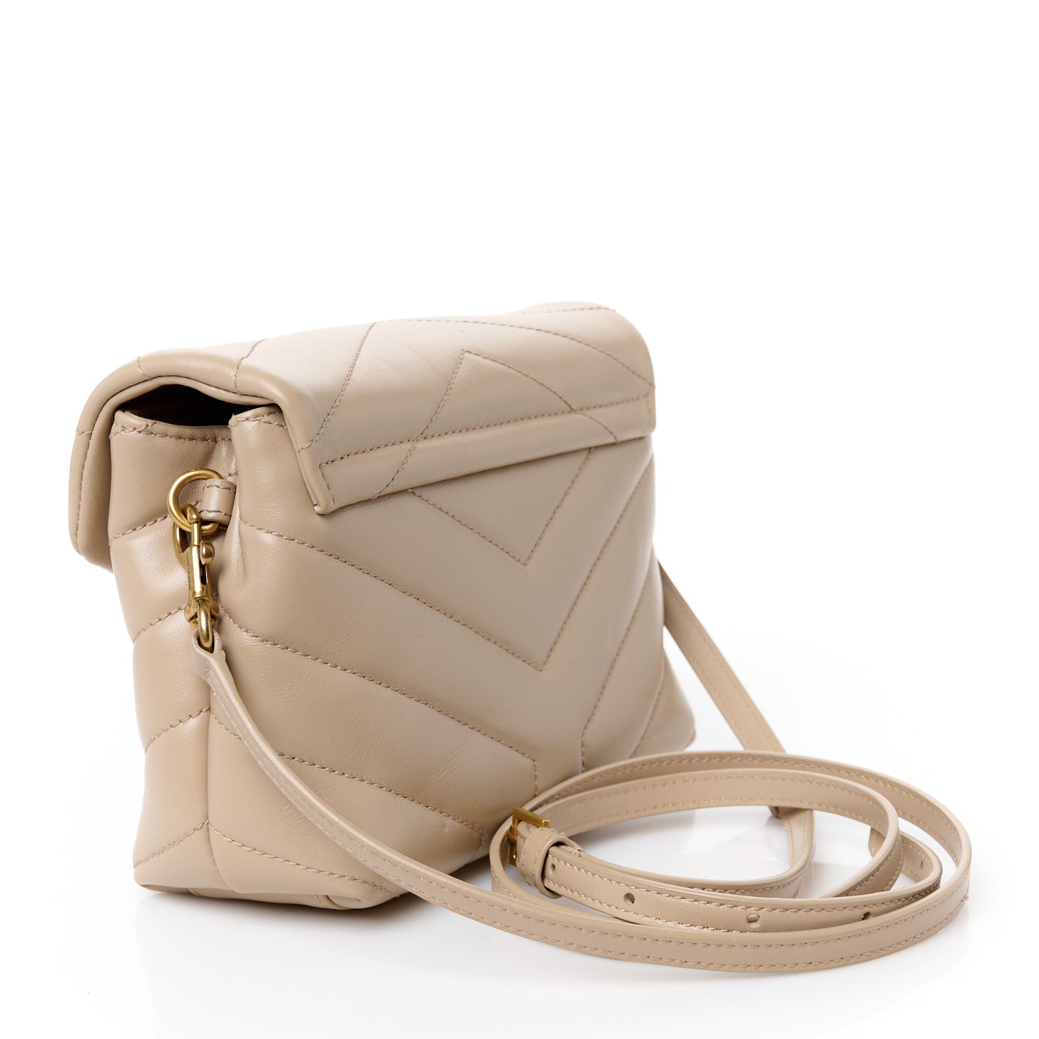 Saint Laurent Calfskin Y Quilted Monogram Toy Loulou Crossbody Bag Dark Beige 3 of 11