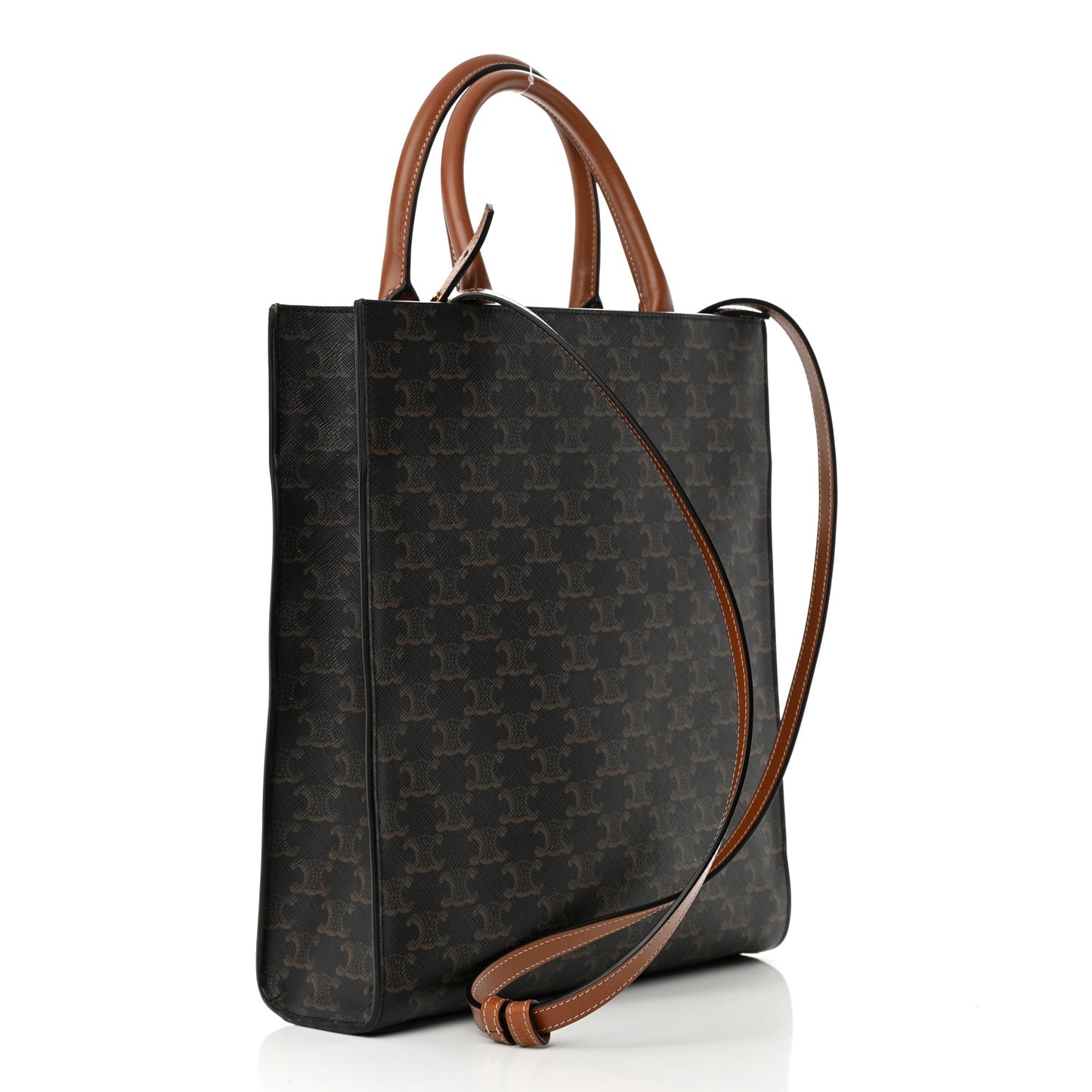 Triomphe Canvas Calfskin Small Vertical Cabas Tan