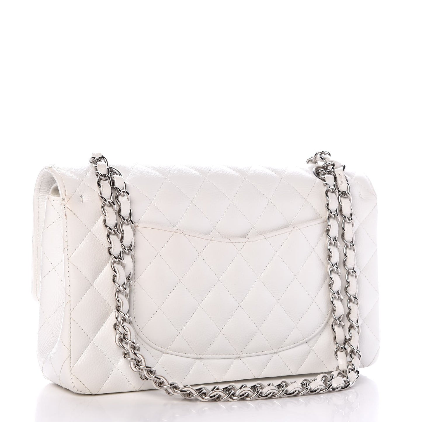 Caviar Quilted Medium Double Flap White