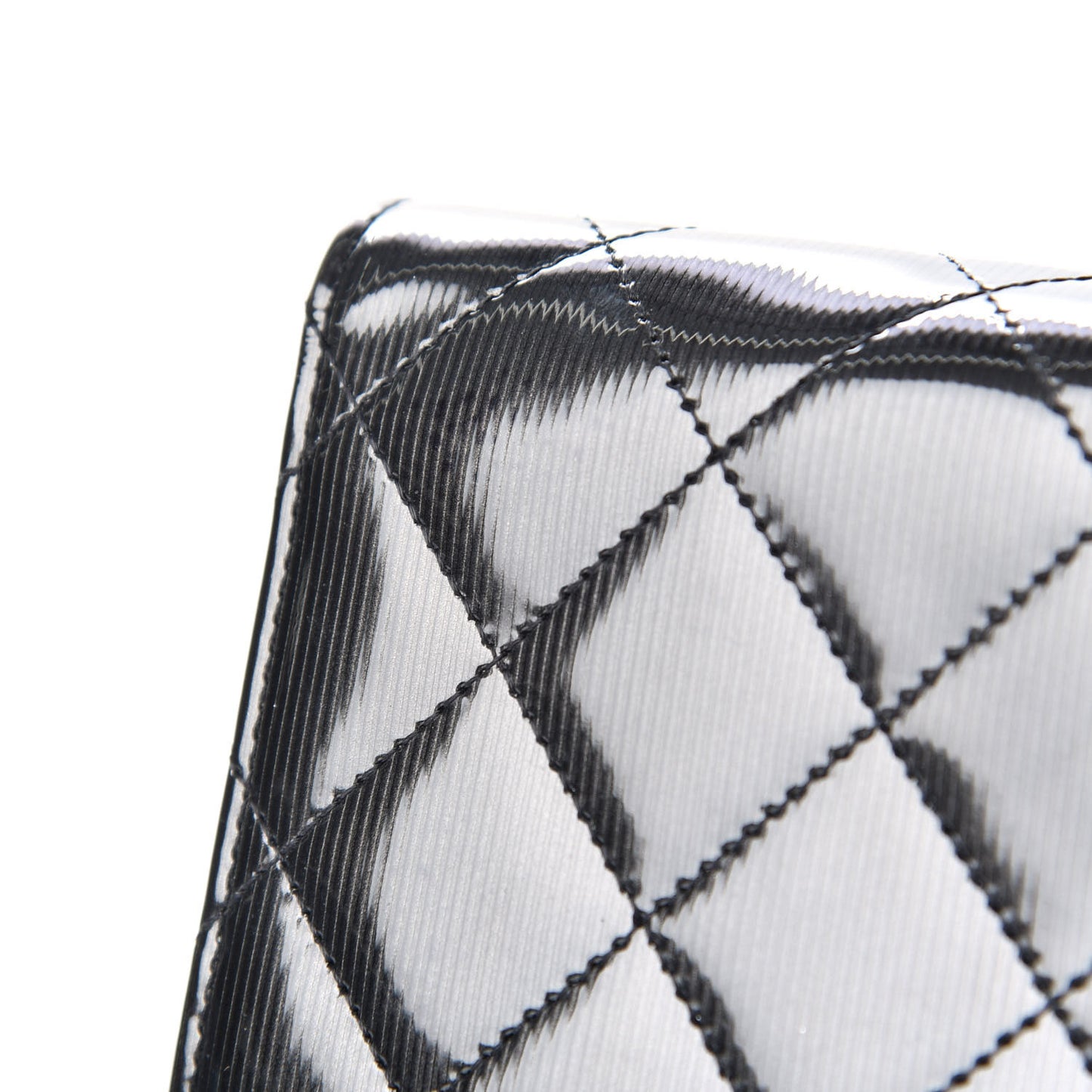 Striated Patent Quilted Large Gusset Flap Wallet Dark Grey