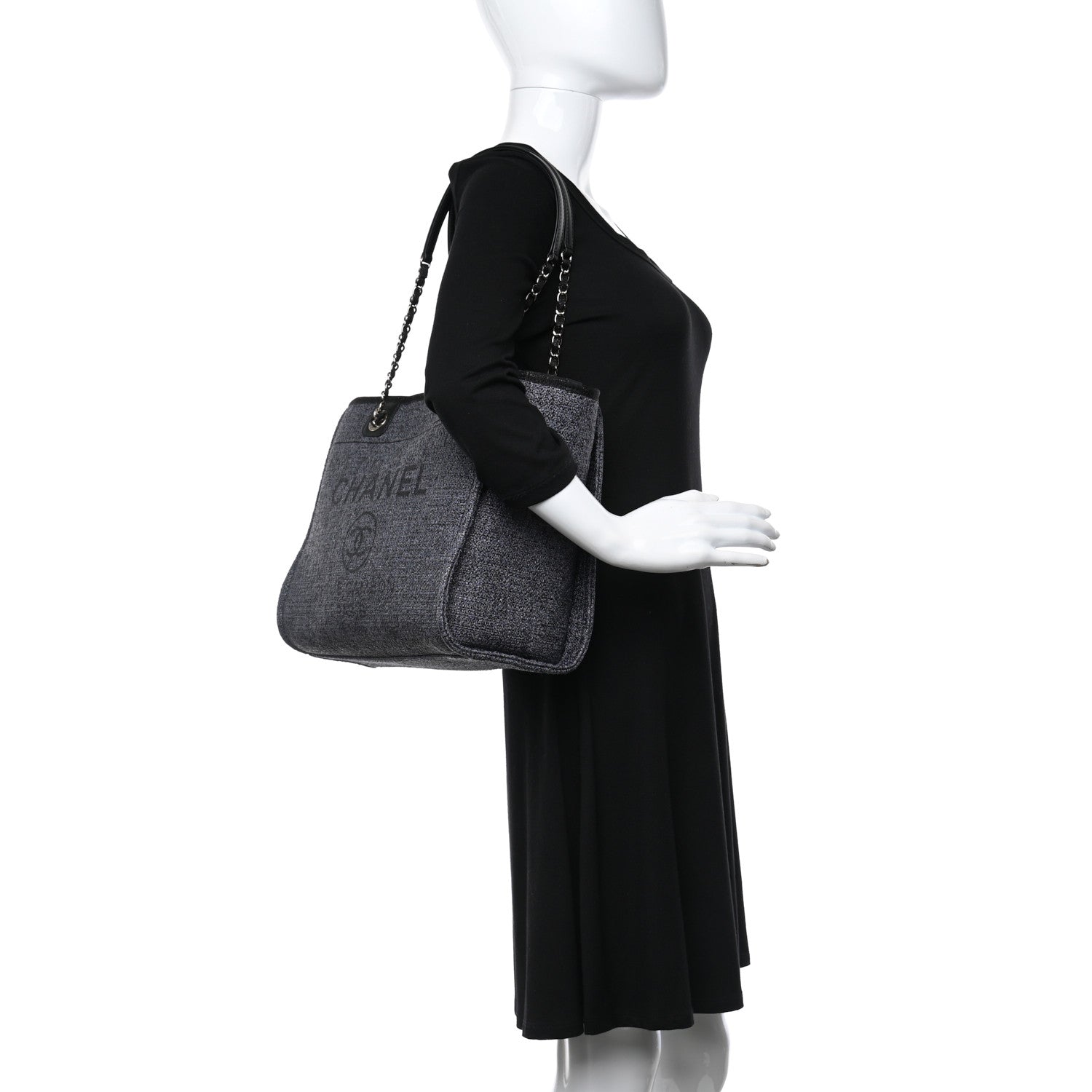 Chanel Lurex Boucle Small Deauville Tote Grey 2 of 9