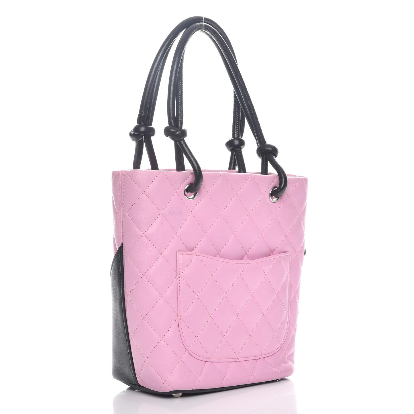 Calfskin Quilted Small Cambon Tote Pink Black