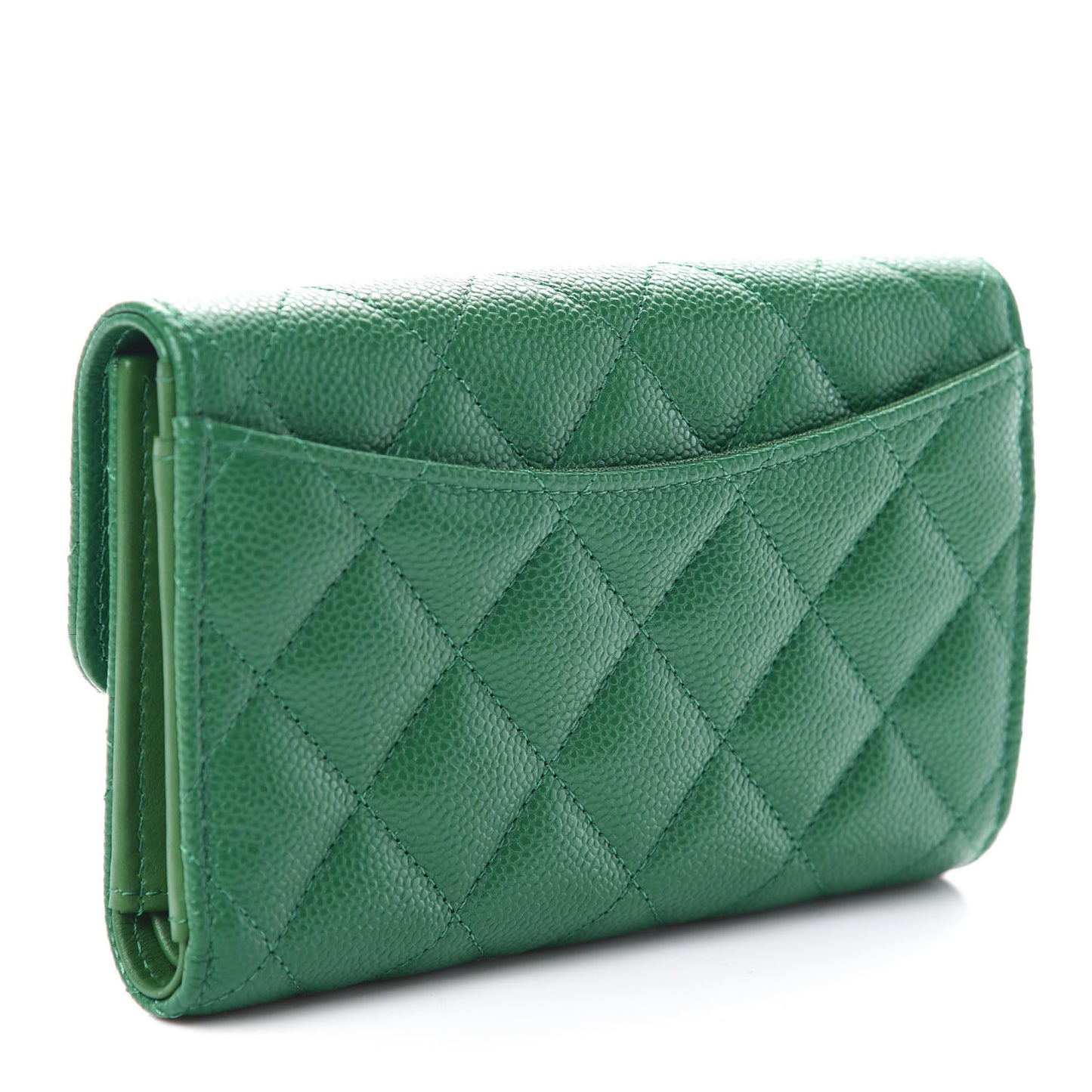 Metallic Caviar Quilted Medium Flap Wallet Green