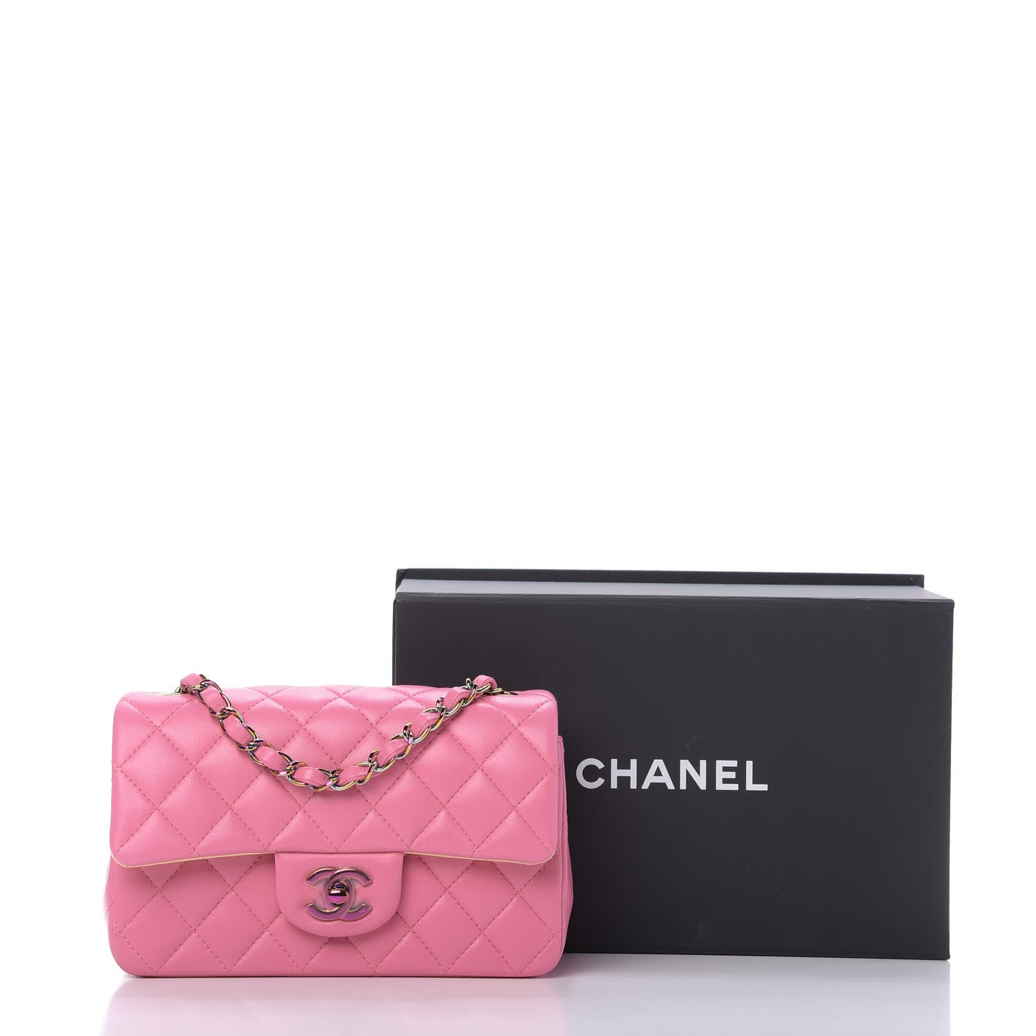 Chanel Lambskin Quilted Mini Rectangular Flap Pink Yellow 11 of 11