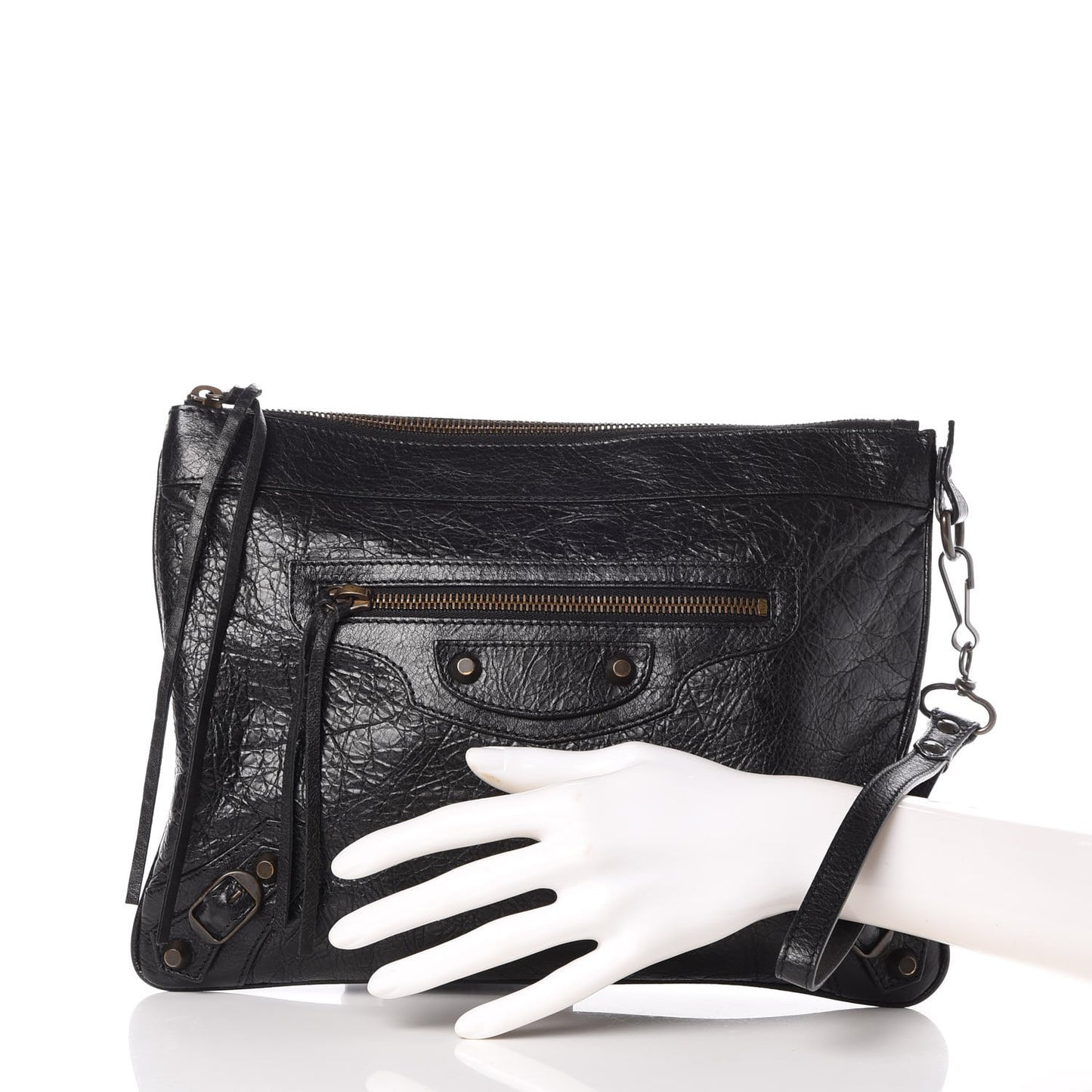 Agneau Classic Hardware Flat Handle Clutch Black