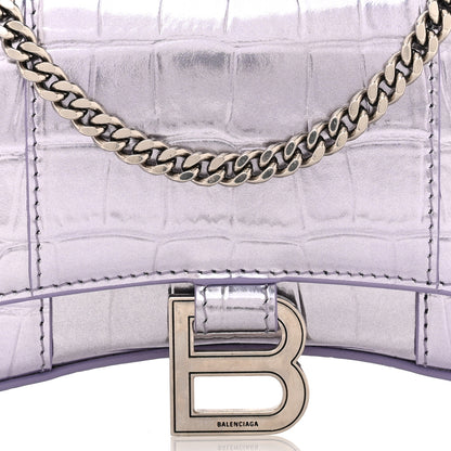 Balenciaga Shiny Metallic Calfskin Crocodile Embossed Hourglass Chain Bag Lilac 7 of 11