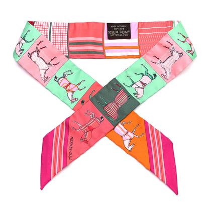 Hermes Silk Couvertures Nouvelles Twilly Fuchsia Vert Corail 1 of 4