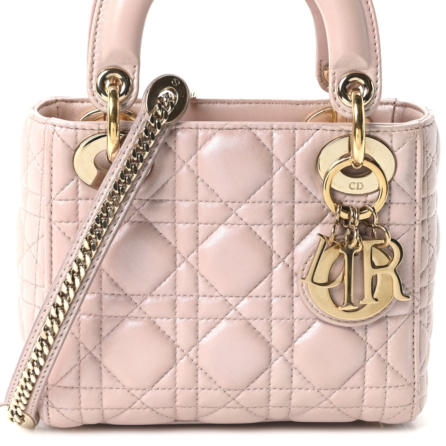 Christian Dior Metallic Lambskin Cannage Mini Lady Dior Lotus 7 of 9