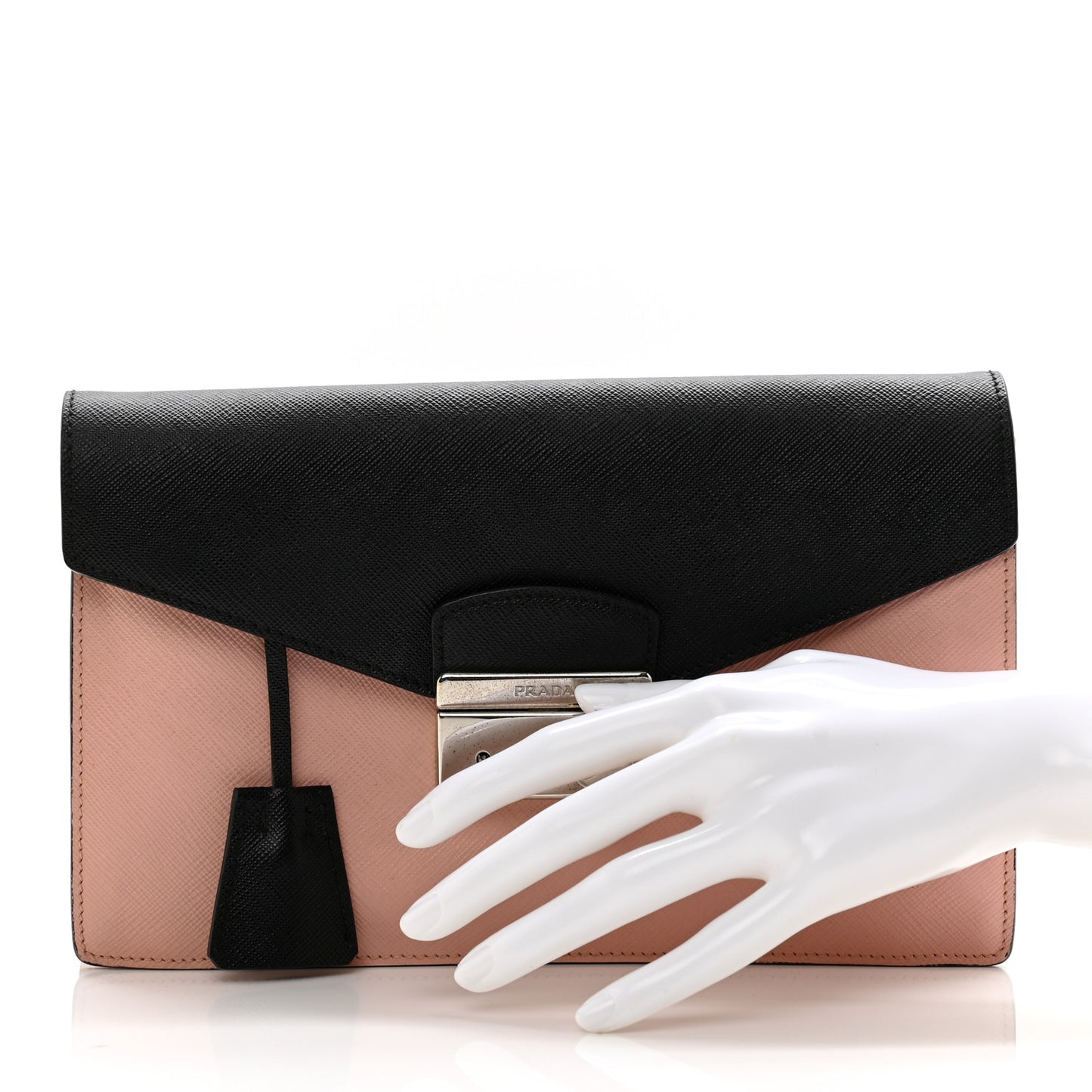 Saffiano Lux Sound Clutch Pink Black
