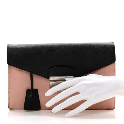 Prada Saffiano Lux Sound Clutch Pink Black 2 of 8