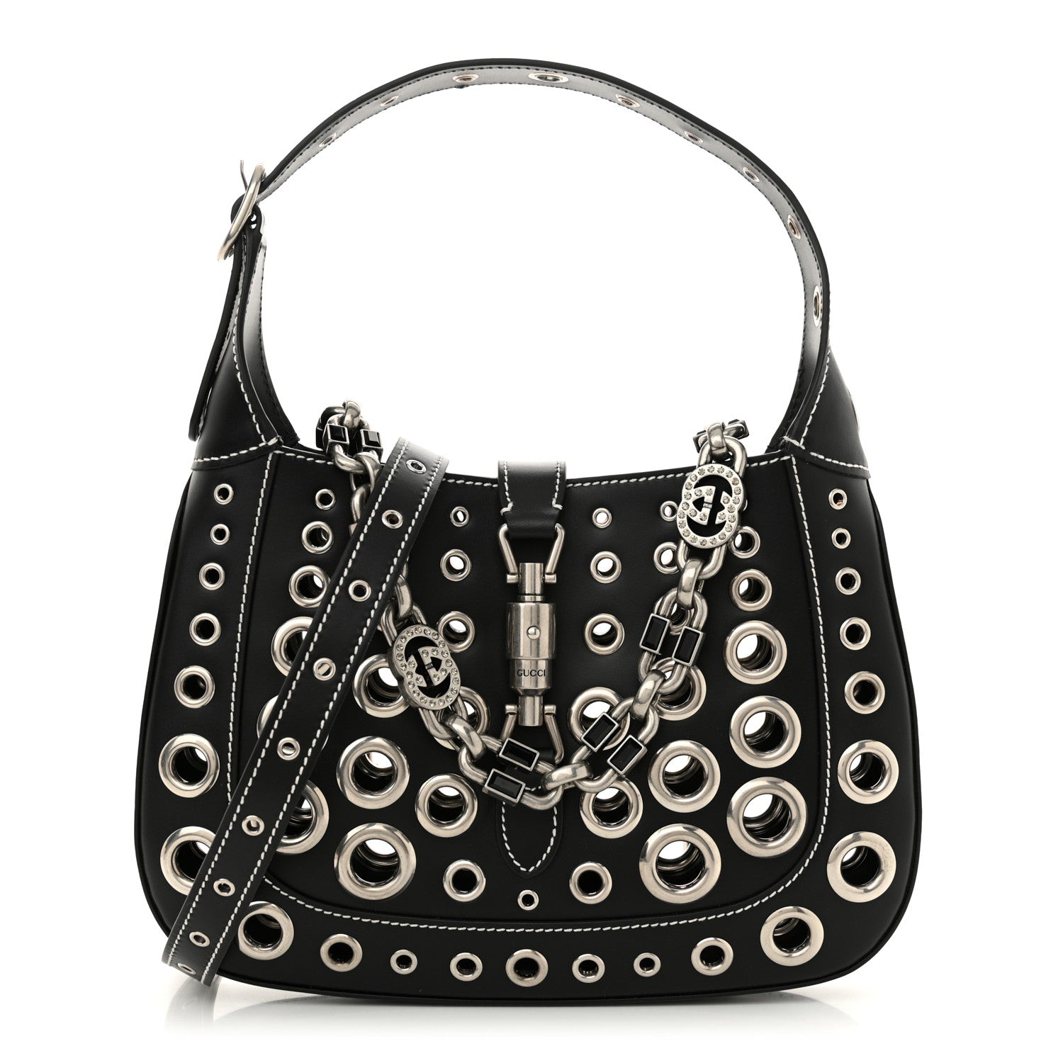 Gucci Calfskin Ha Ha Ha Jackie 1961 Eyelet Hobo Black 1 of 13