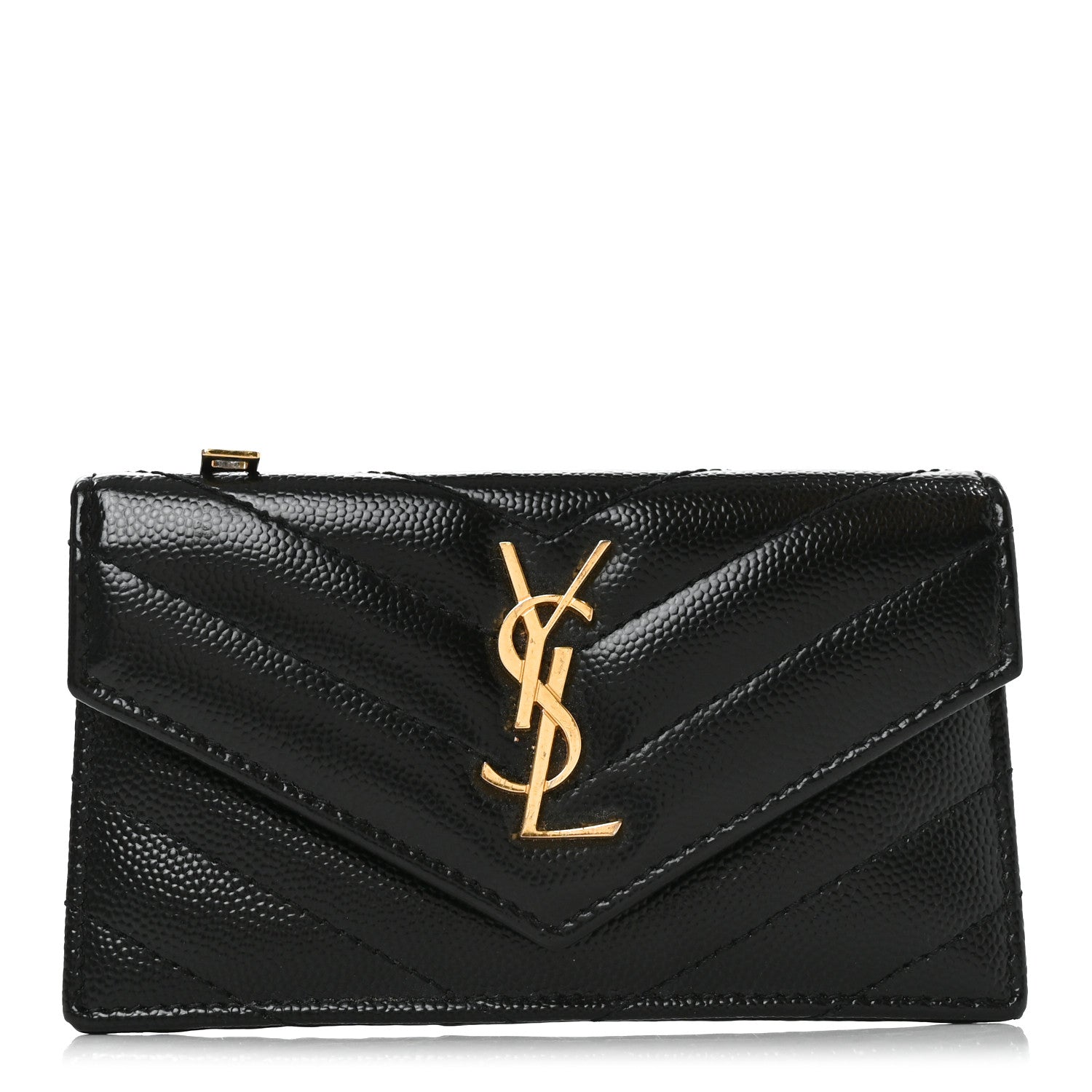 Saint Laurent Grain De Poudre Matelasse Chevron Monogram Compact Wallet Black 1 of 6
