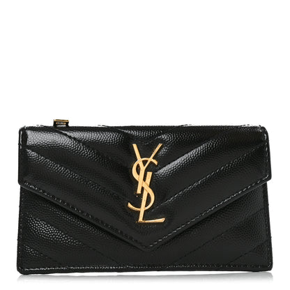 Saint Laurent Grain De Poudre Matelasse Chevron Monogram Compact Wallet Black 1 of 6