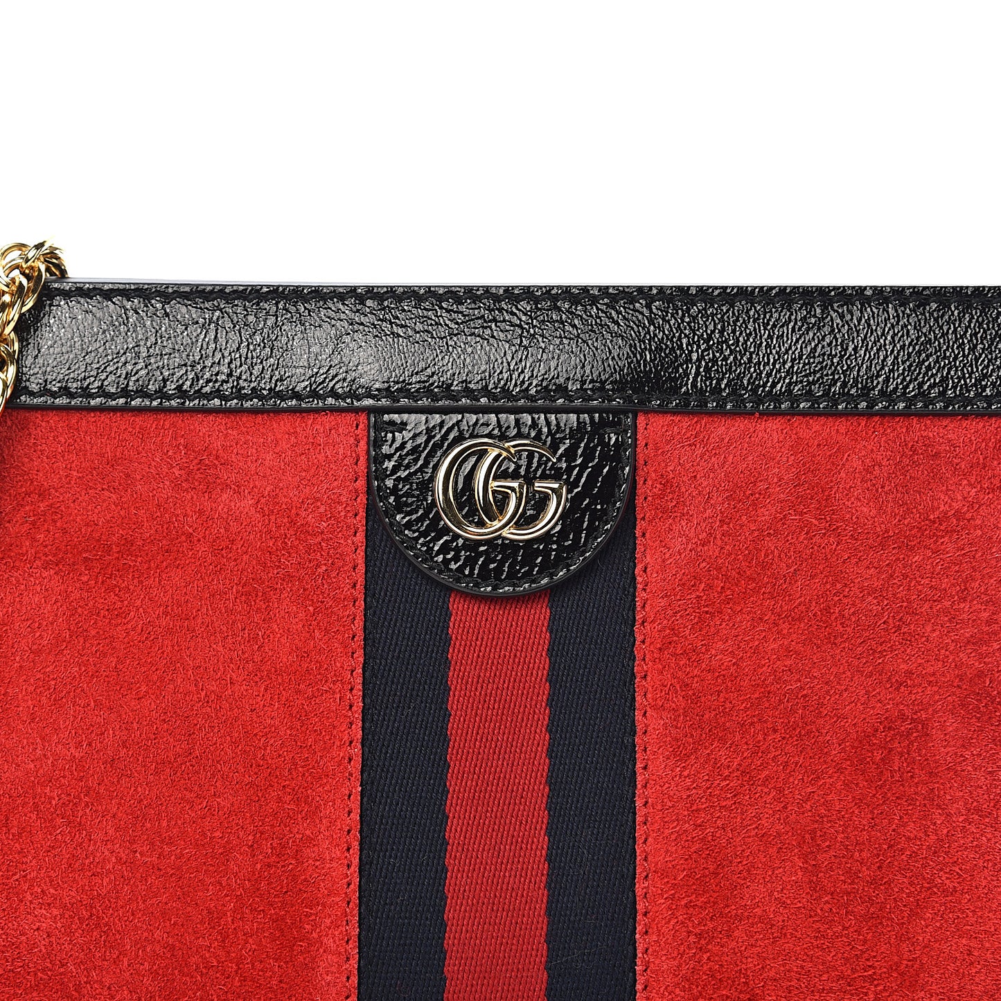 Suede Patent Web Small Ophidia Chain Shoulder Bag Hibiscus Red Black
