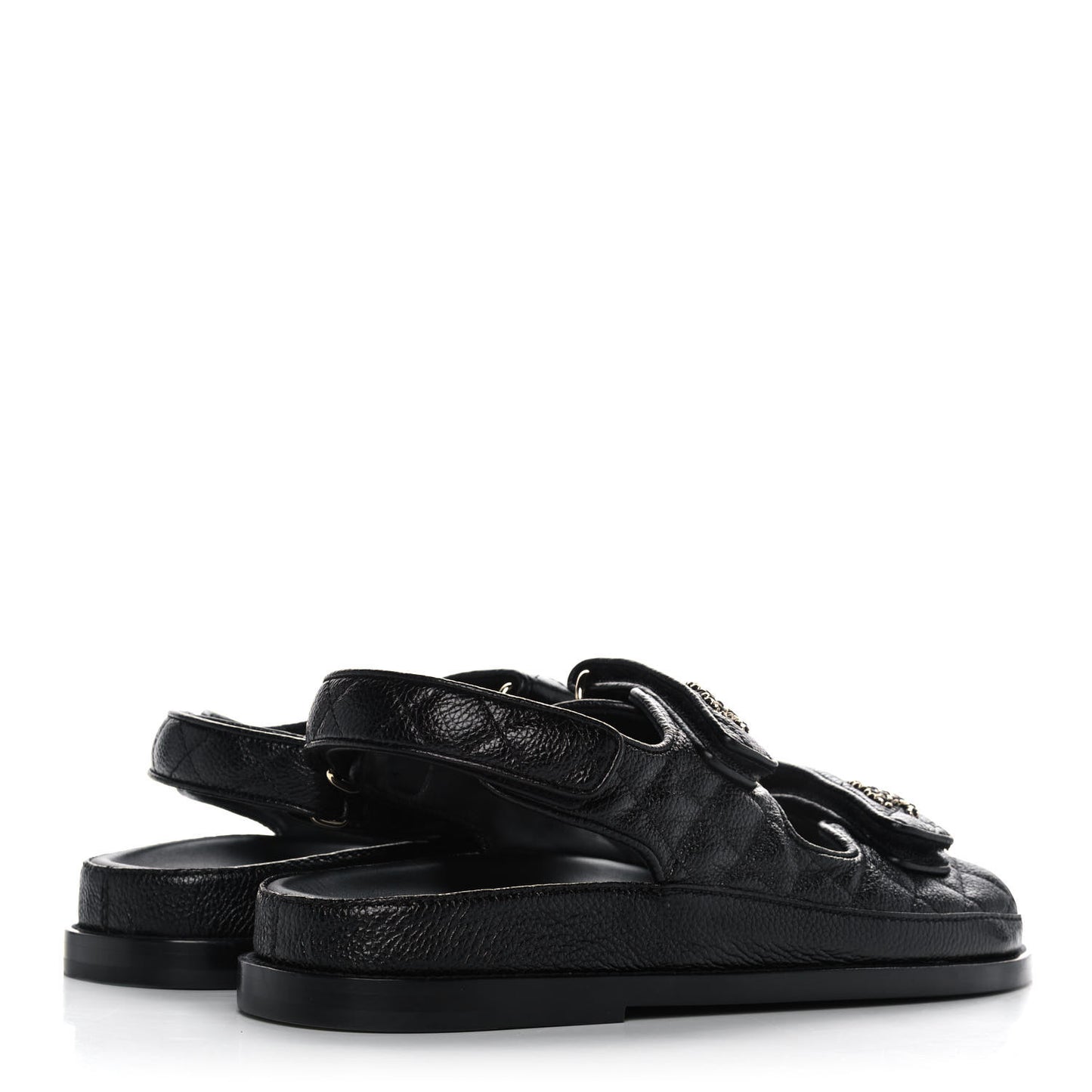 Grained Calfskin Velcro Dad Sandals 39 Black