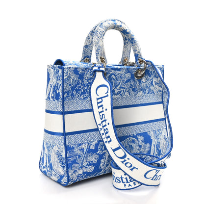 Christian Dior Toile de Jouy Embroidered Large Lady D-Lite Fluorescent Blue 3 of 11