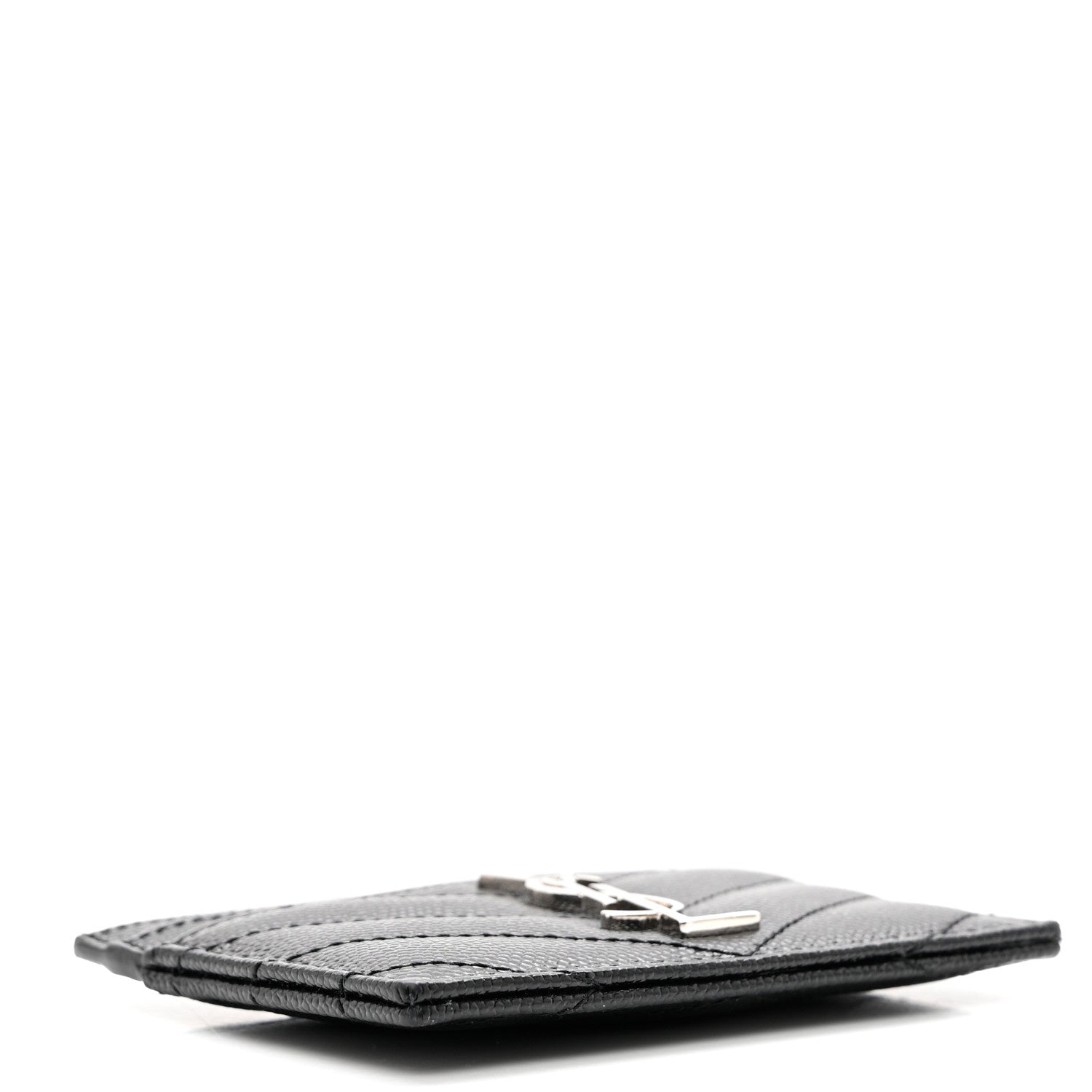 Saint Laurent Grain De Poudre Matelasse Chevron Monogram Credit Card Case Black 4 of 7