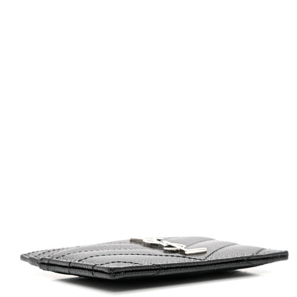Saint Laurent Grain De Poudre Matelasse Chevron Monogram Credit Card Case Black 4 of 7