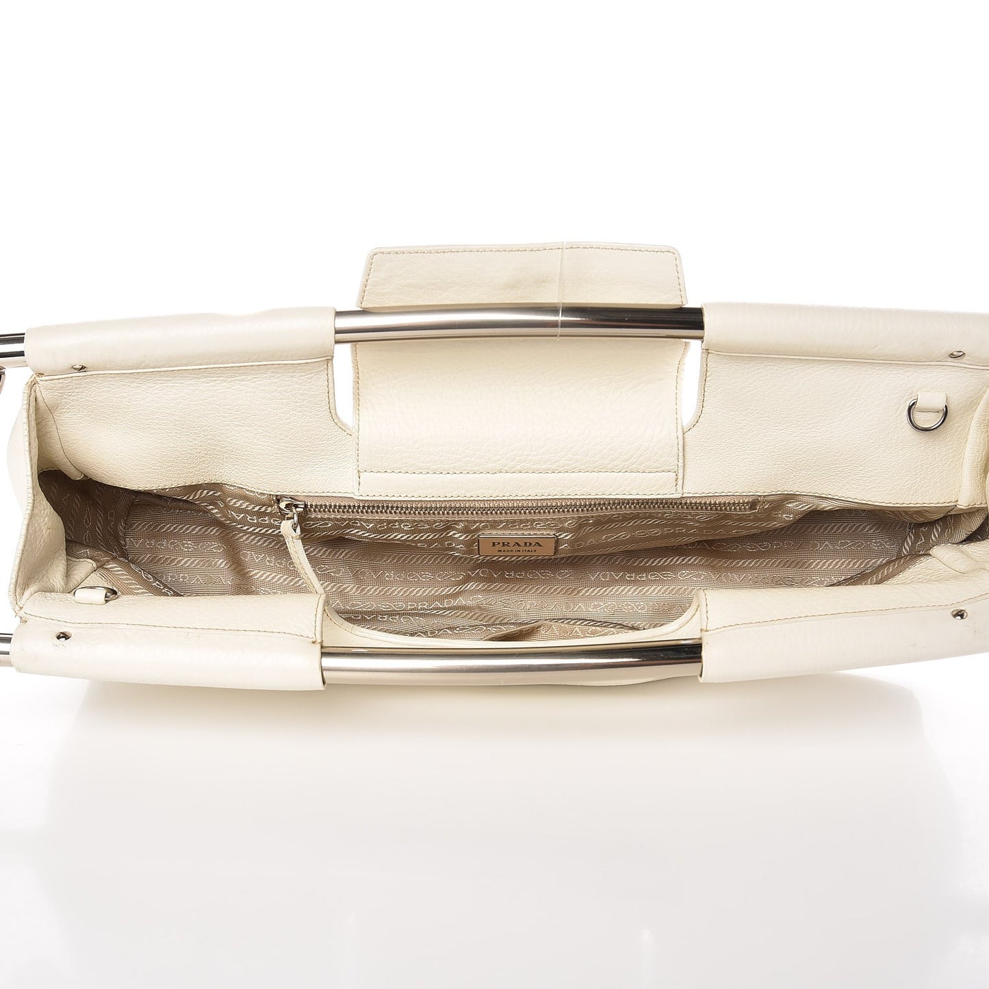 Vitello Daino Metal Bar Handle Clutch Bag White