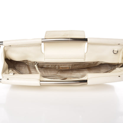 Prada Vitello Daino Metal Bar Handle Clutch Bag White 5 of 9