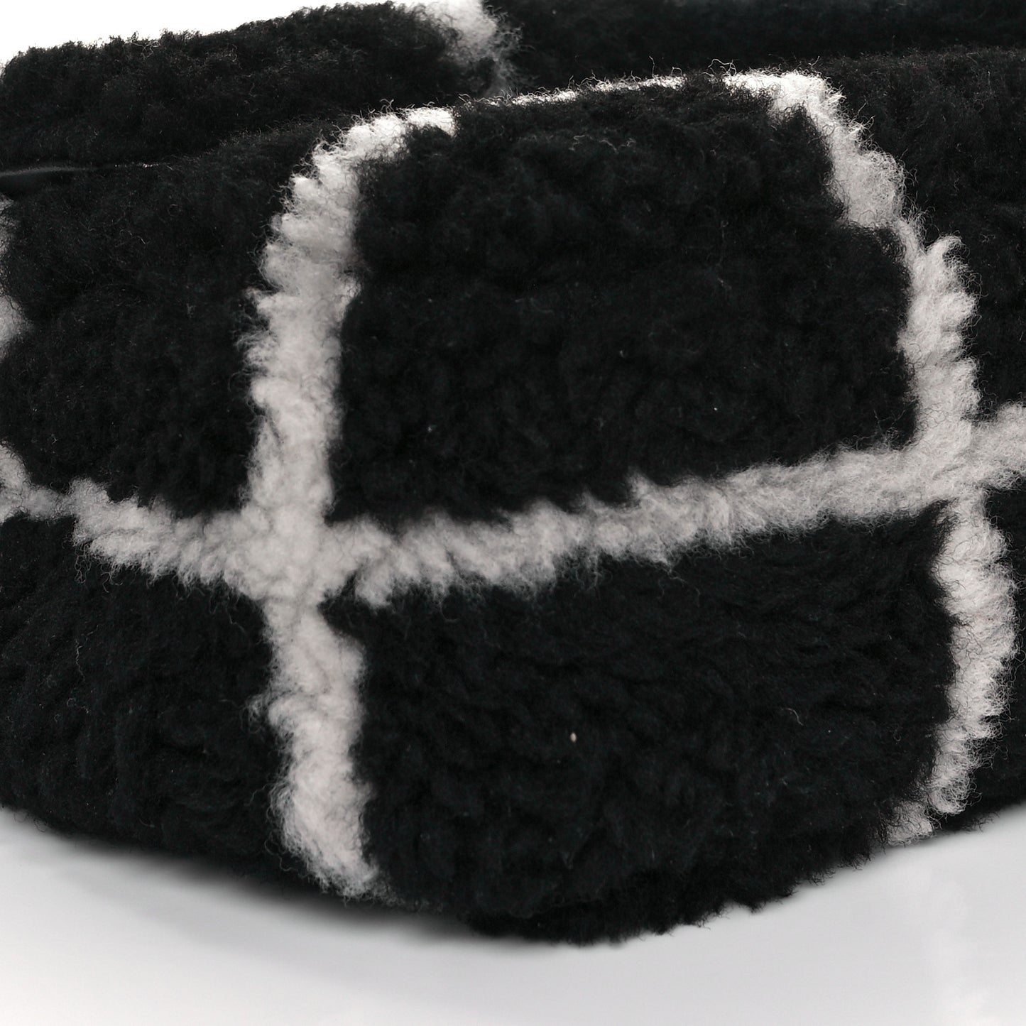 Shearling Lambskin Large Fluffy Tartan Single Flap Black White