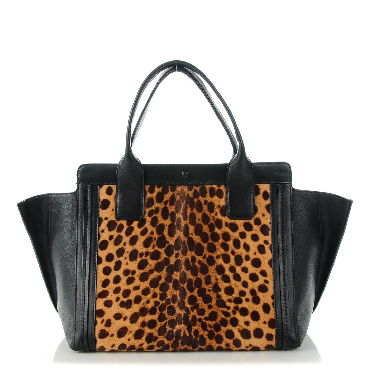 Pony Hair Calfskin Leopard Print Small Alison East West Tote Black