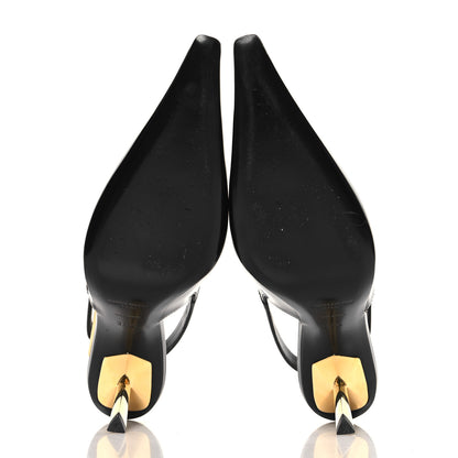 Saint Laurent Glazed Calfskin Lee 75 Slingback Pumps 37.5 Black 6 of 10