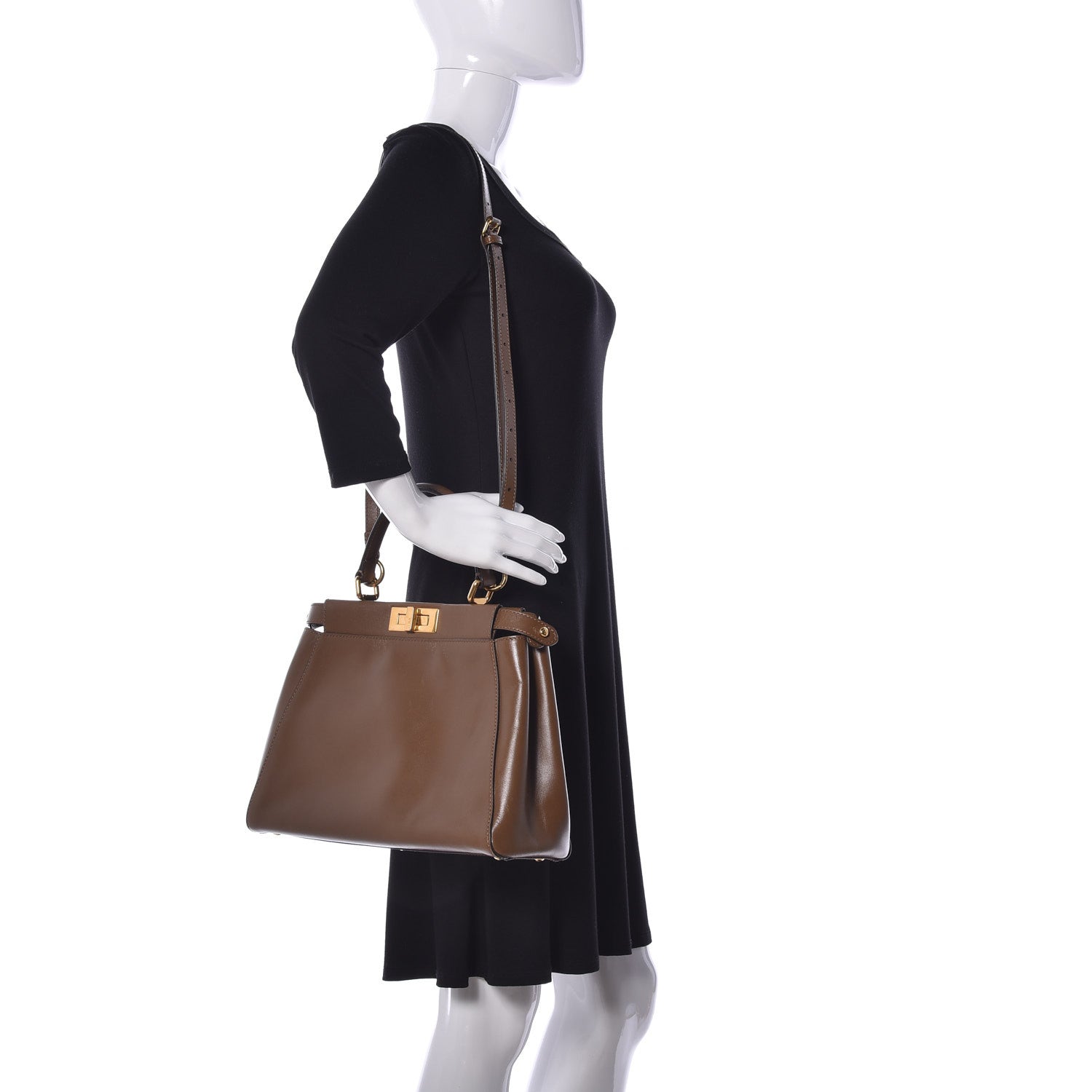 Fendi Vitello Morgan Fabric Jacquard Pequin Medium Peekaboo Iconic Satchel Foresta Tobacco Black 2 of 10