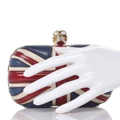 Alexander McQueen Patent Calfskin Britannia Skull Box Clutch Red Blue 2 of 8