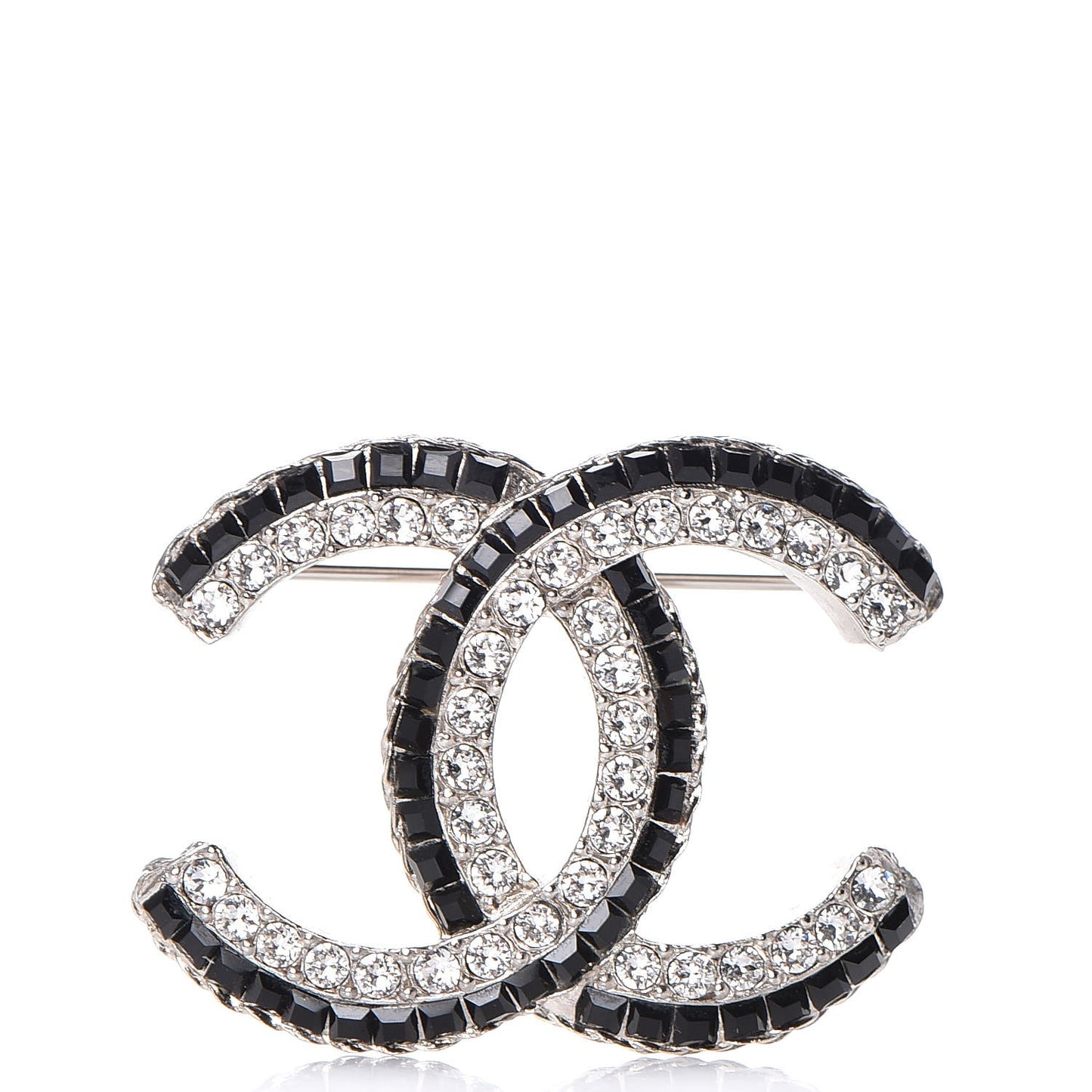 Baguette Crystal CC Brooch Silver Black