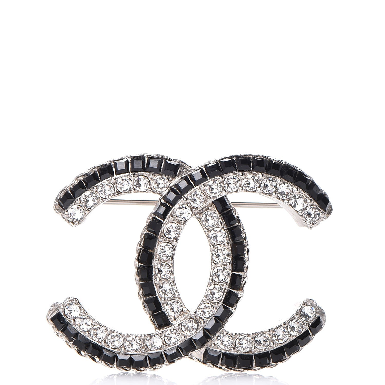 Chanel Baguette Crystal CC Brooch Silver Black 1 of 5