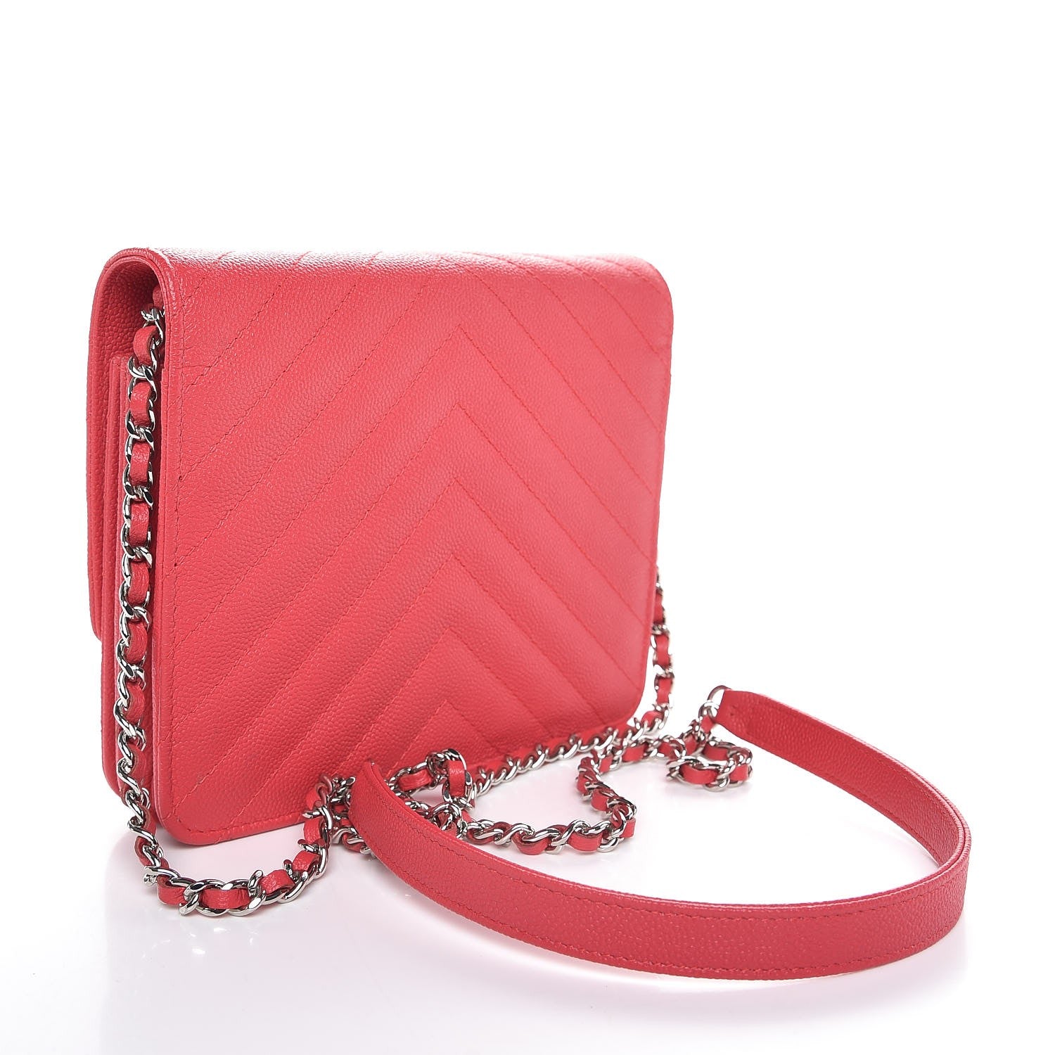 Chanel Caviar Chevron Quilted Square Wallet On Chain WOC Pink 3 of 9