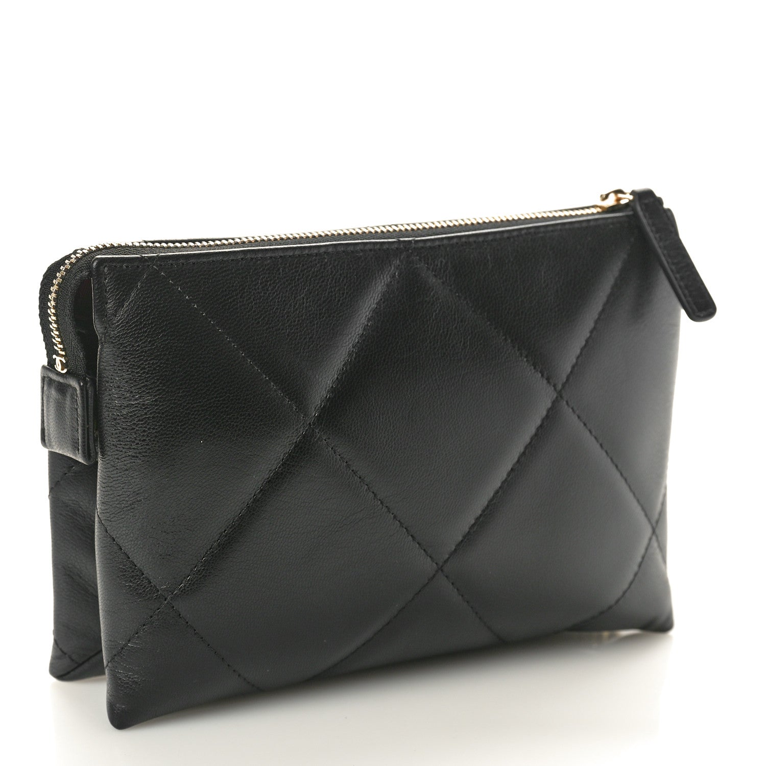 Chanel Shiny Goatskin Quilted Small Chanel 19 Pouch With Handle Black 3 of 8