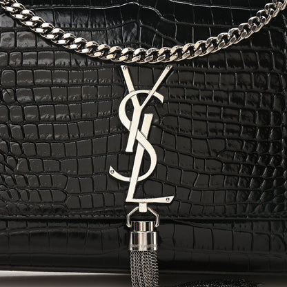 Saint Laurent Calfskin Crocodile Embossed Medium Classic Monogram Kate Tassel Satchel Black 8 of 10