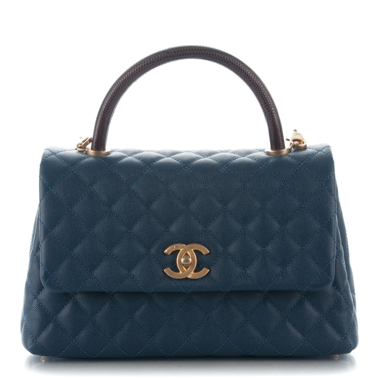 Caviar Lizard Quilted Small Coco Handle Flap Navy