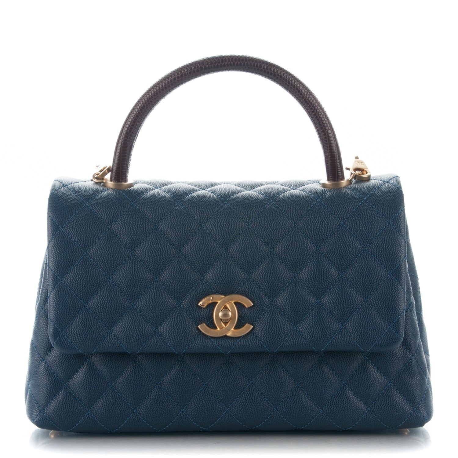Chanel Caviar Lizard Quilted Small Coco Handle Flap Navy 1 of 8