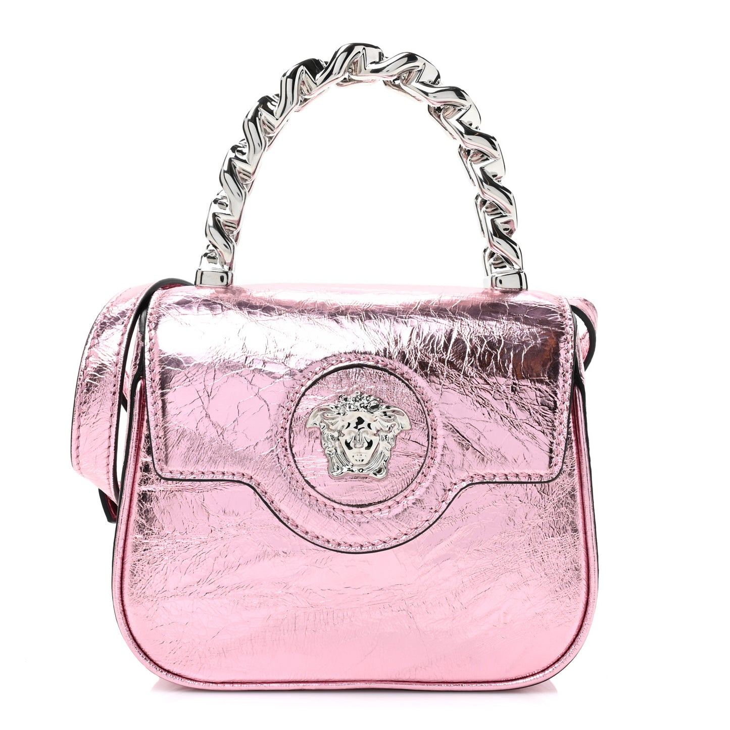 Metallic Crackled Lambskin Mini La Medusa Bag Pink