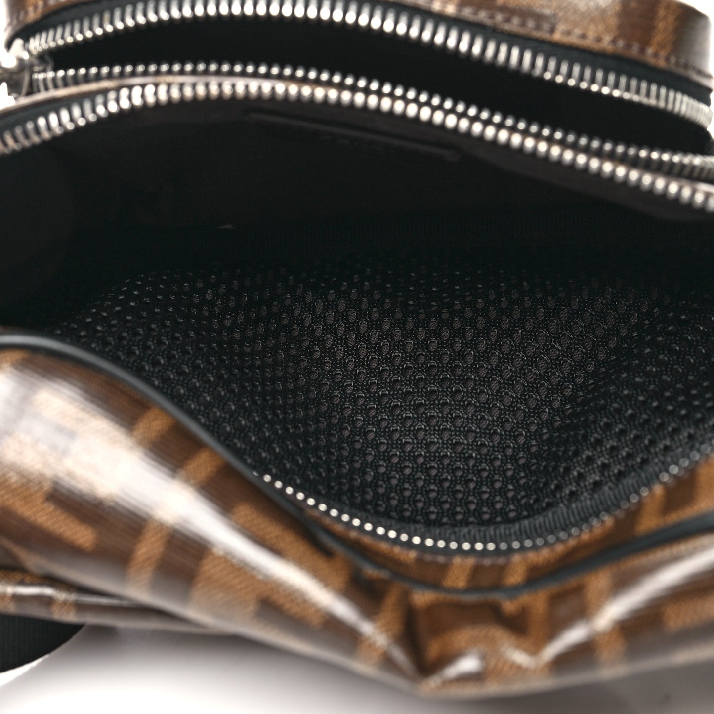 Glazed Fabric Vitello Century FF 1974 Stamp Patch Mens Pocket Belt Bag Mogano Panna Black