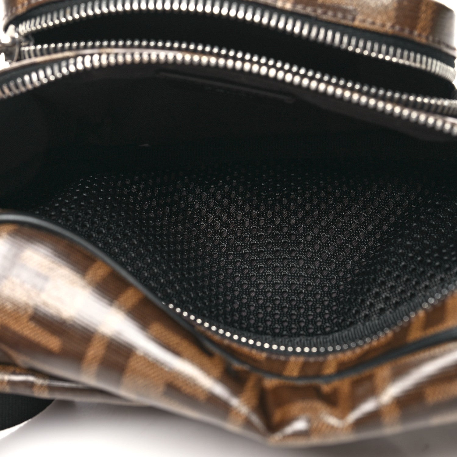 Fendi Glazed Fabric Vitello Century FF 1974 Stamp Patch Mens Pocket Belt Bag Mogano Panna Black 5 of 11