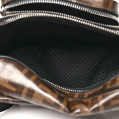 Fendi Glazed Fabric Vitello Century FF 1974 Stamp Patch Mens Pocket Belt Bag Mogano Panna Black 5 of 11