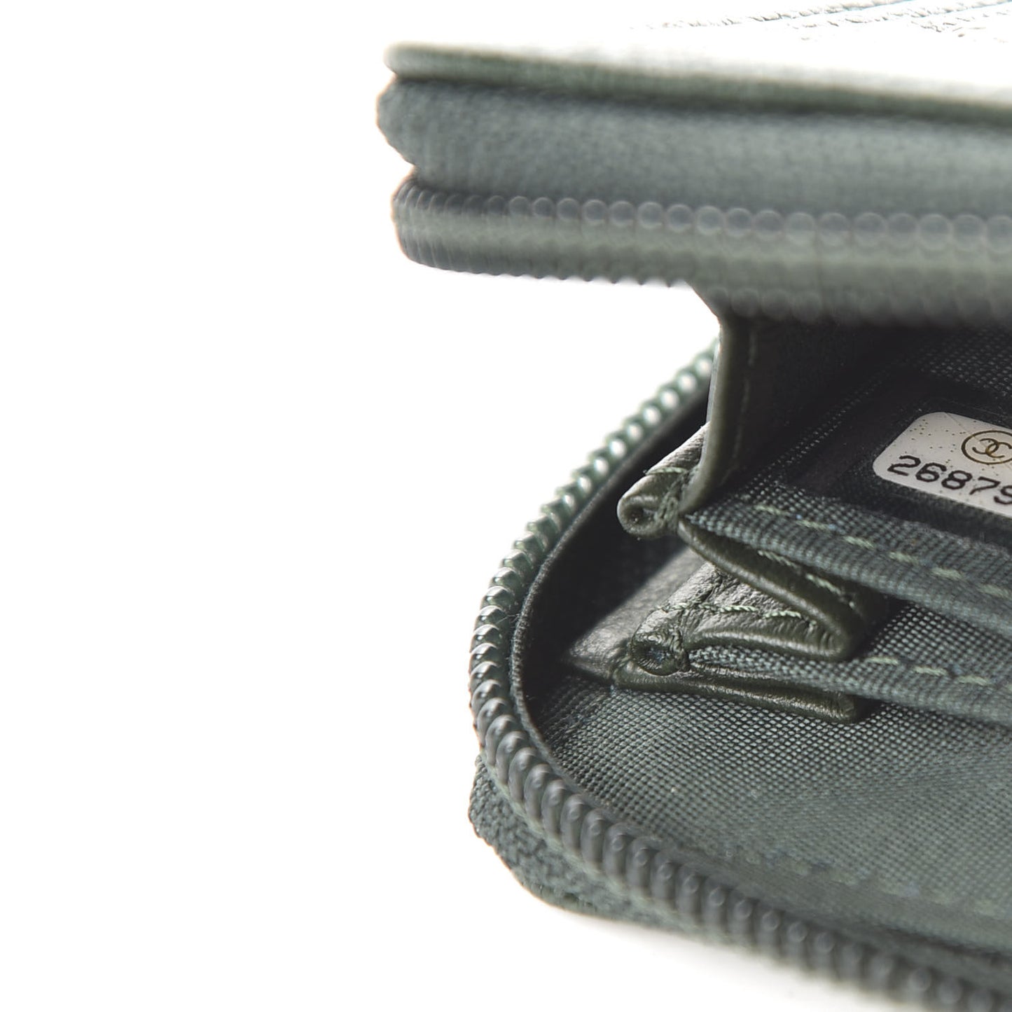 Caviar Chevron Quilted Boy Zip Around Coin Purse Wallet Dark Green