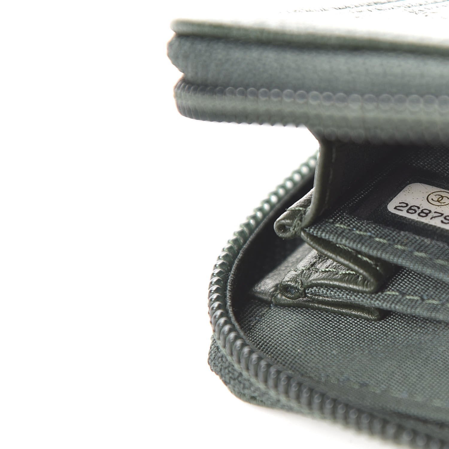 Chanel Caviar Chevron Quilted Boy Zip Around Coin Purse Wallet Dark Green 9 of 11