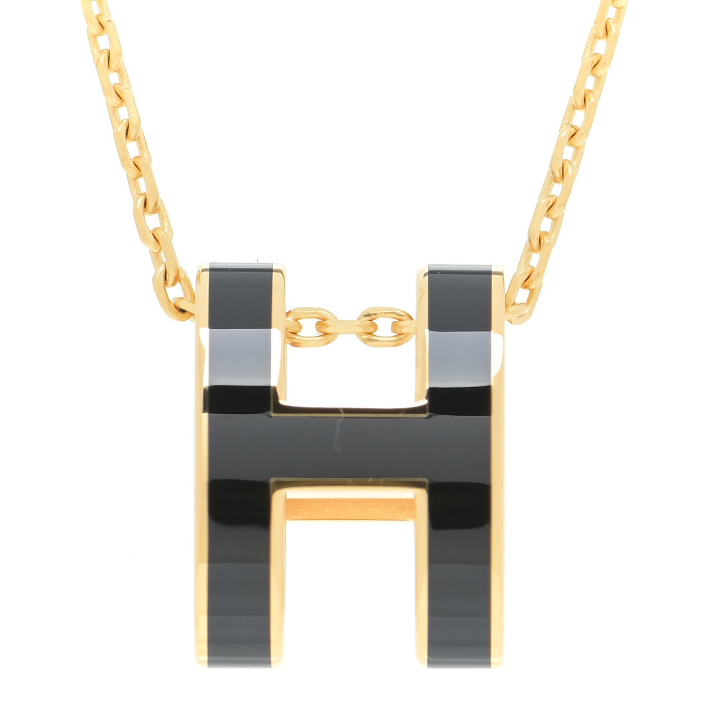 Lacquered Gold Pop H Pendant Necklace Black