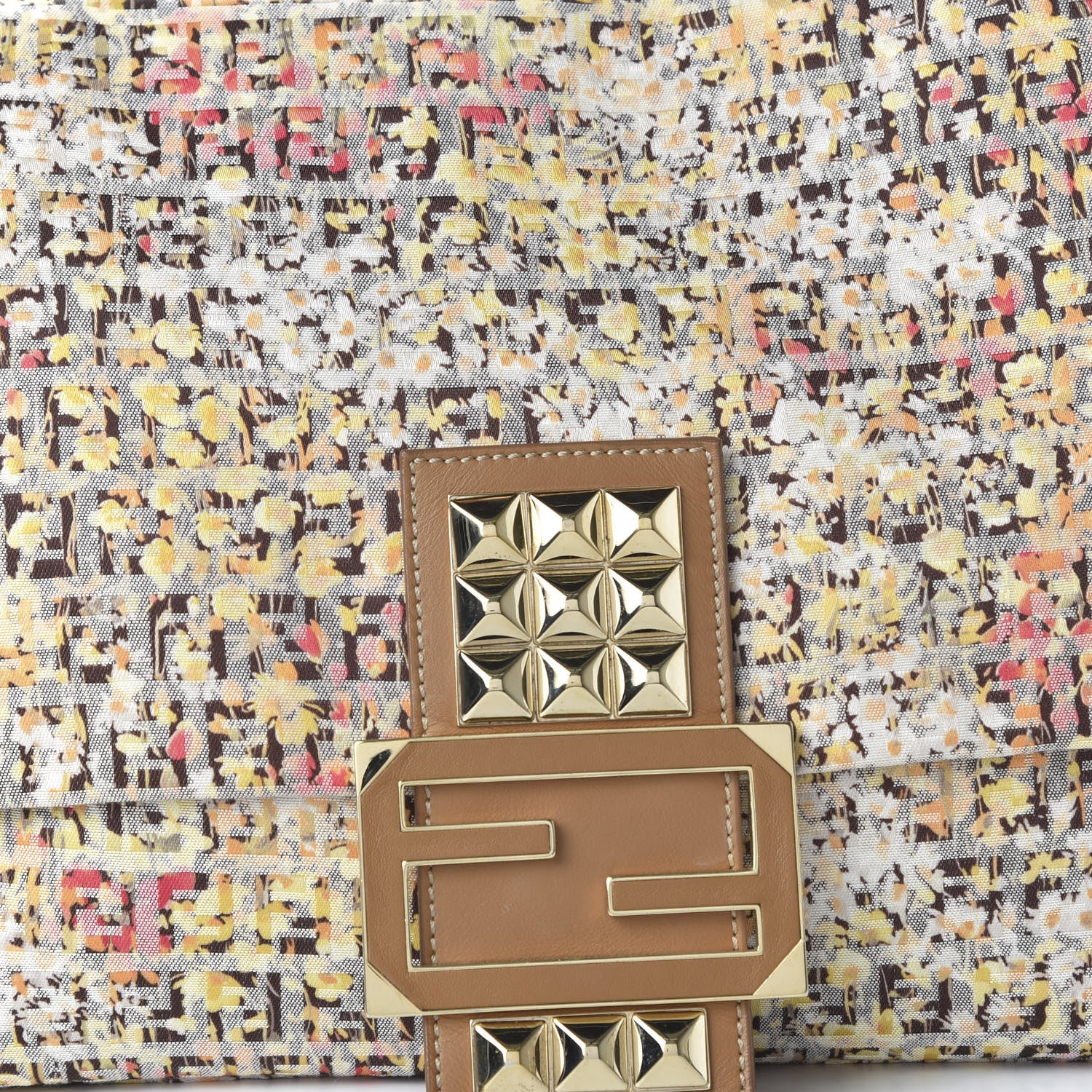 Fendi ENDI Zucchino Vitello Floral Studded Forever Mama Baguette Pesca Giallo Saddler 10 of 10