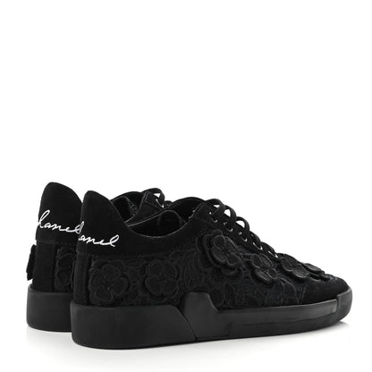 Chanel Suede Embroidered Flower Sneakers 36 Black 4 of 7