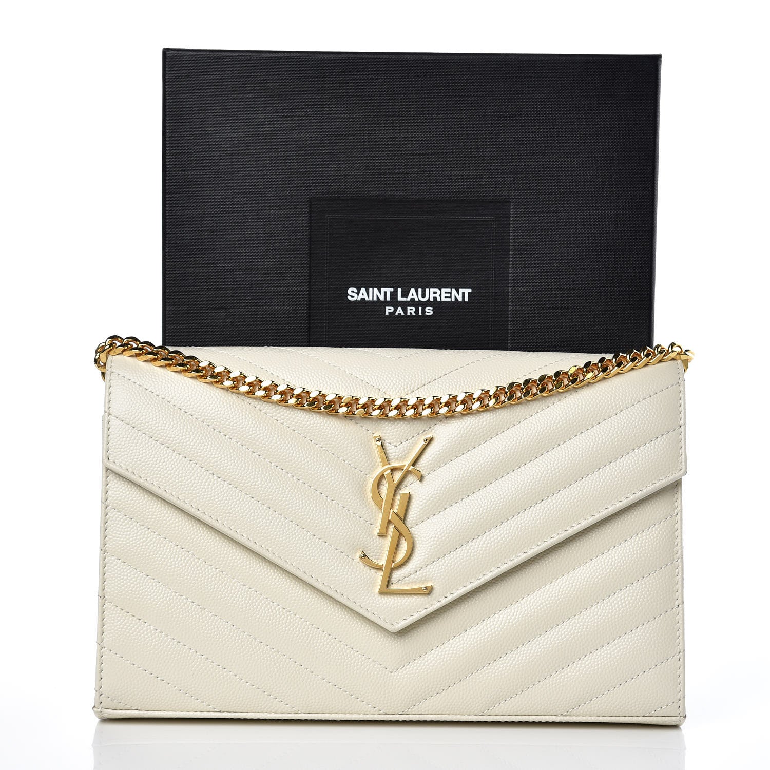 Saint Laurent Grain De Poudre Matelasse Chevron Monogram Chain Wallet Porcellana 8 of 8
