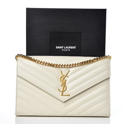 Saint Laurent Grain De Poudre Matelasse Chevron Monogram Chain Wallet Porcellana 8 of 8