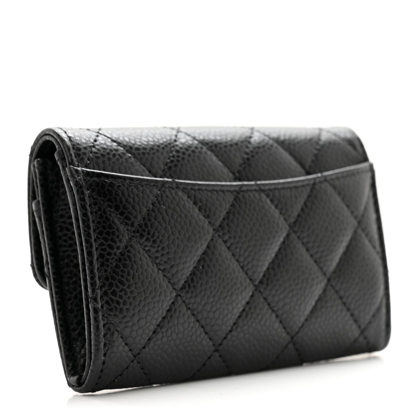 Caviar Quilted Flap Card Holder Wallet Black