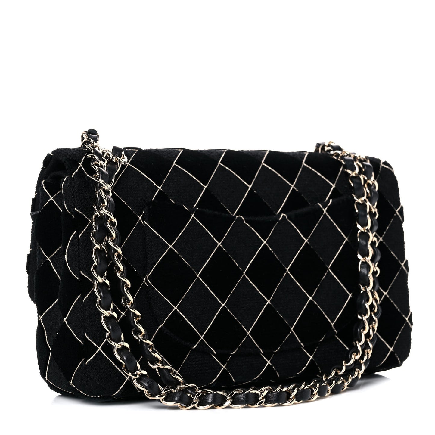 Velvet Tweed Quilted Medium Double Flap Black