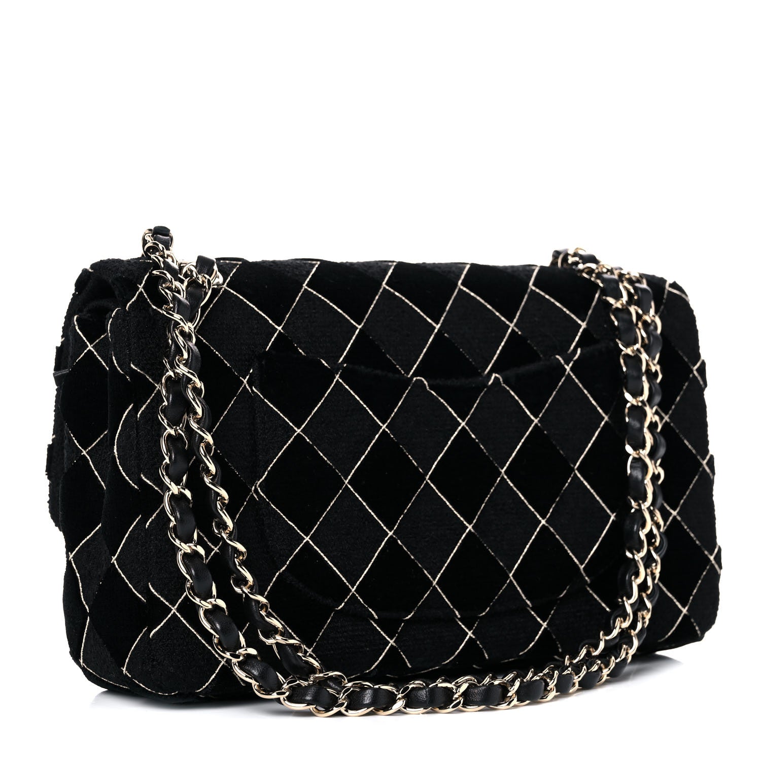 Chanel Velvet Tweed Quilted Medium Double Flap Black 3 of 12